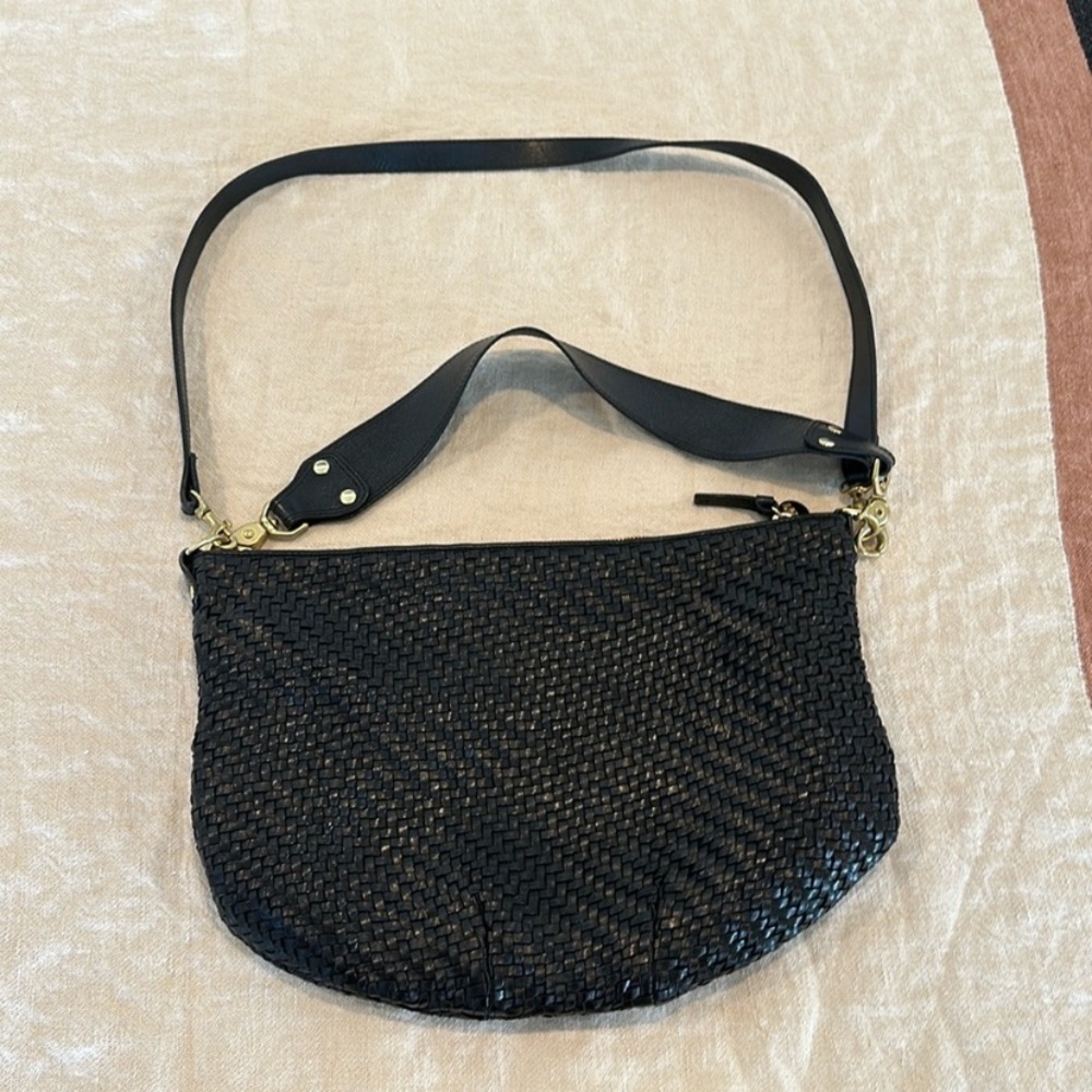 Clare V Black Leather Zig Zag Moyen Messenger